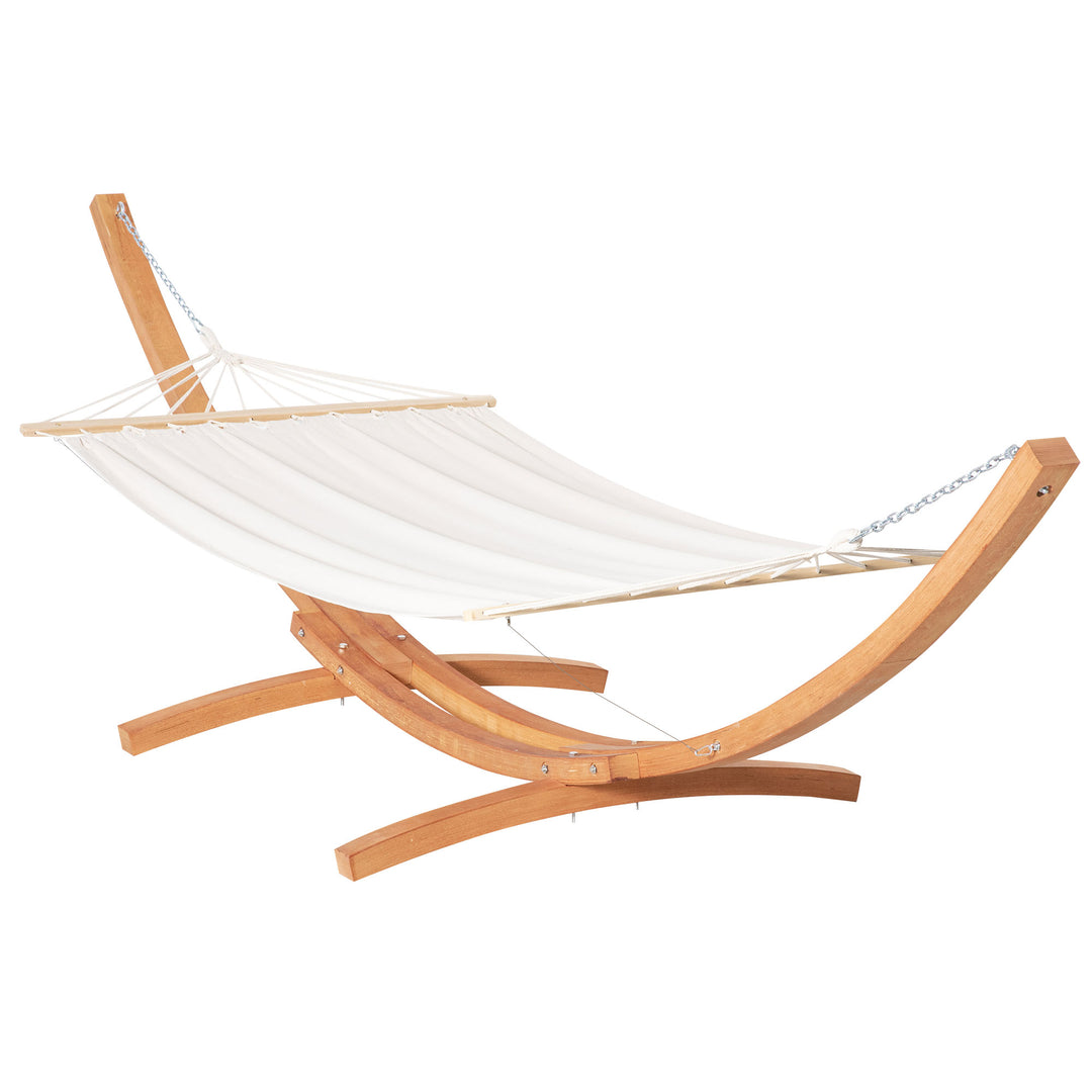 MCL Outdoor Garden Hammock with Wooden Stand Swing Hanging Bed for Patio White