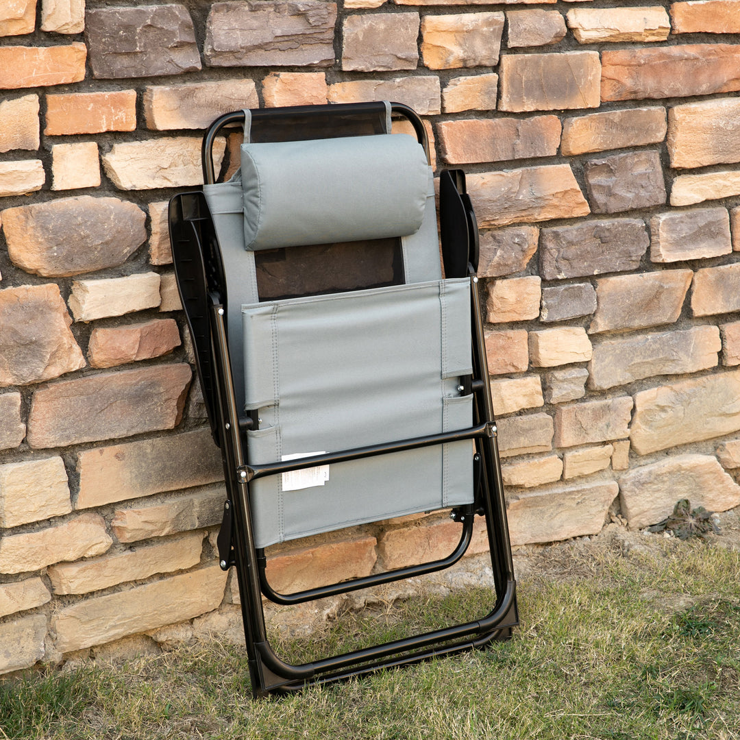Set of 2 Portable Folding Recliner Outdoor Patio Adjustable Backrest, Grey