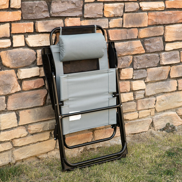 Set of 2 Portable Folding Recliner Outdoor Patio Adjustable Backrest, Grey