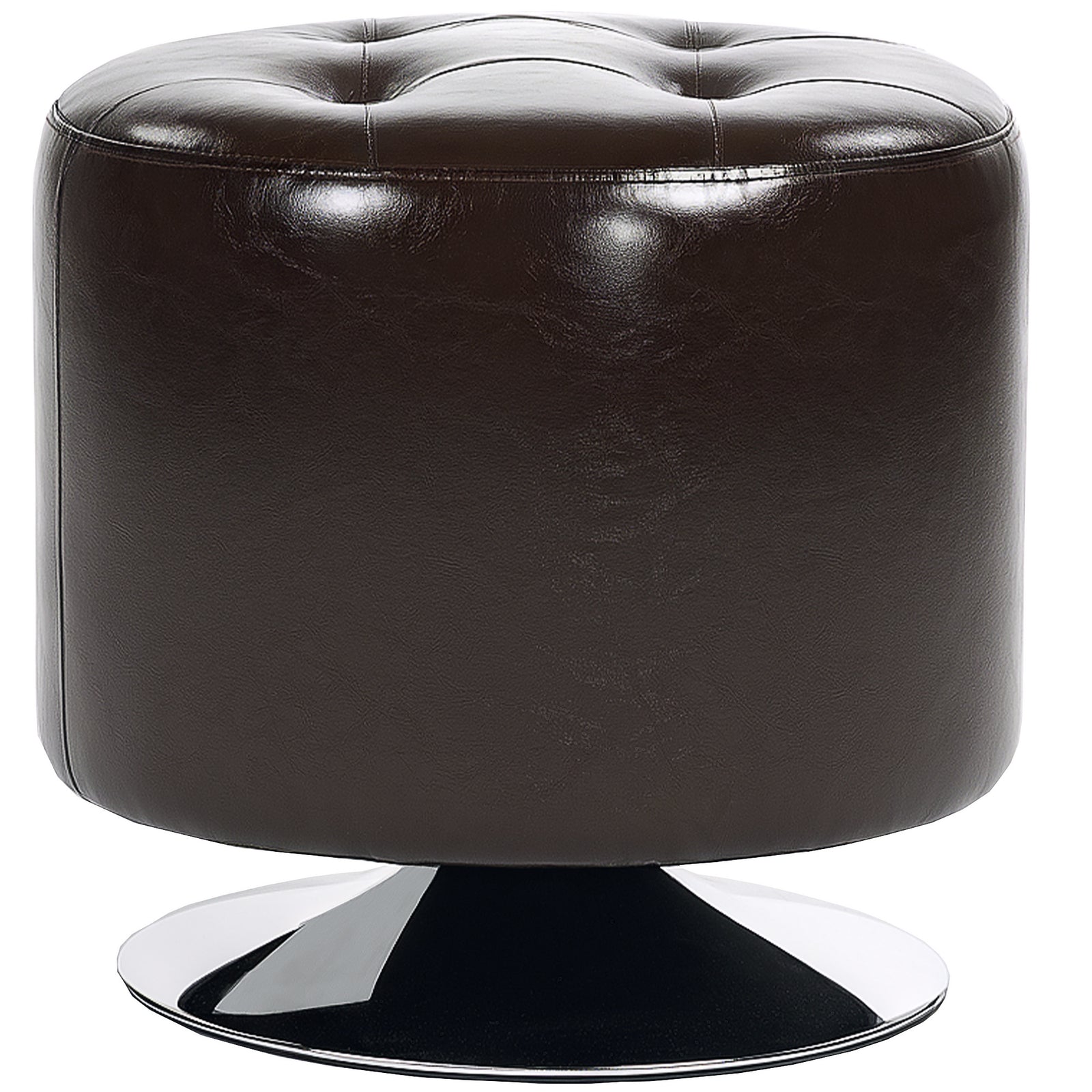 360° Swivel Foot Stool Round PU Footstool with Thick Sponge Padding and Solid Steel Base, Brown