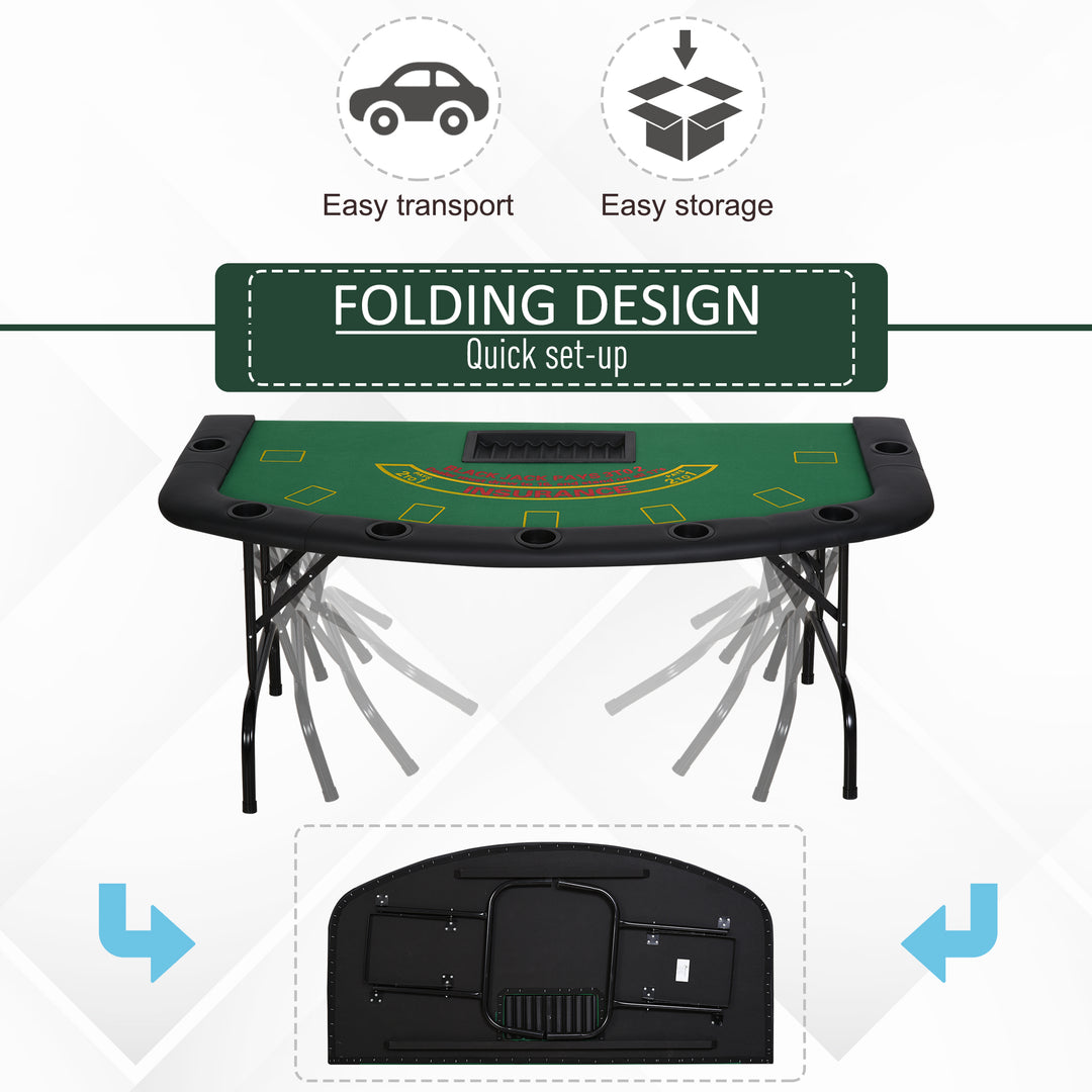 Poker Table, 7-Player Folding Blackjack Table with Chip Tray, Cup - view 4