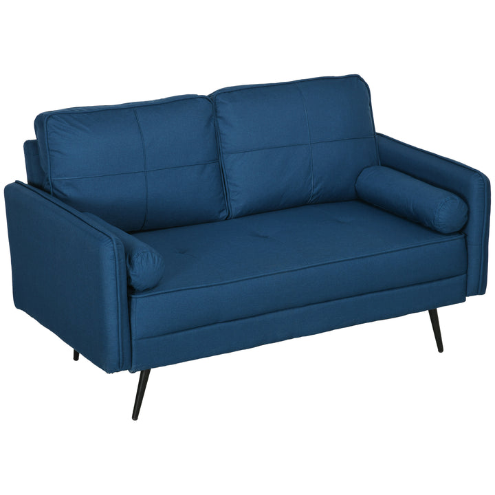 HOMCOM 143cm Loveseat Sofa for Bedroom Upholstered 2 Seater Sofa with Back Cushions and Pillows, Blue