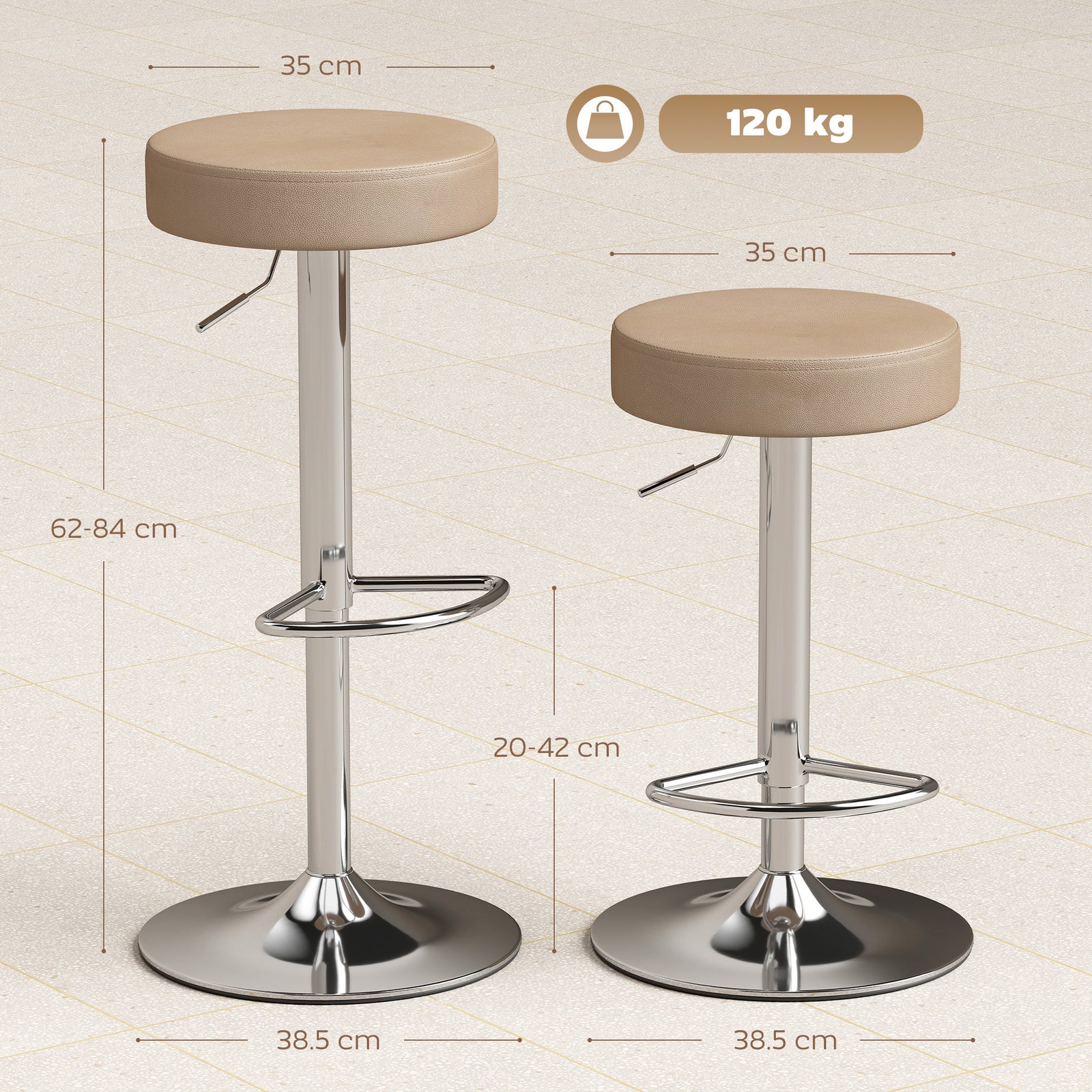 Bar Stools Set of 2, Modern PU Leather Swivel Barstools, Height Adjust