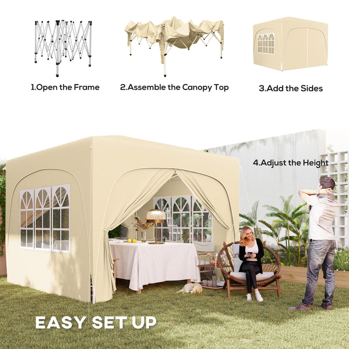 3 x 3m Pop-Up Gazebo Shelter, with Accessories - Sand