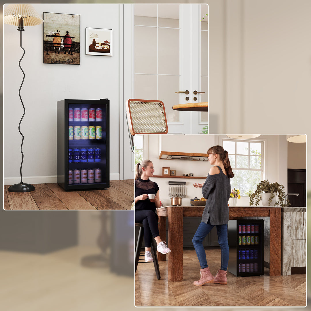 93L Drinks Fridge, 115 Can Freestanding Beer Fridge with Glass Door, Adjustable Shelves, LED Light, for Beer Soda