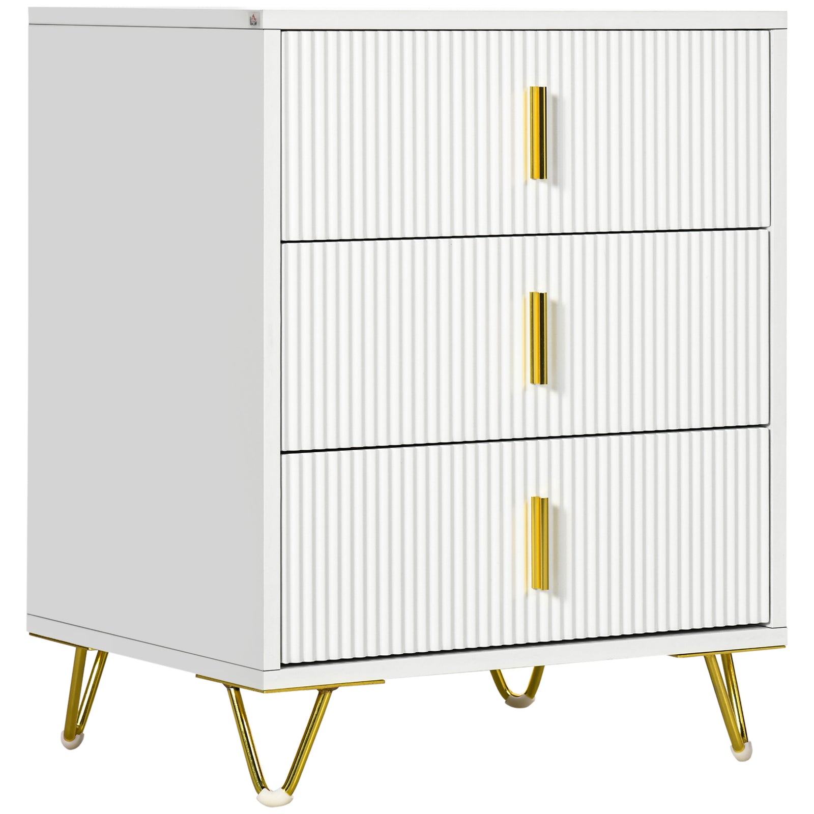 Elegant Chest of Three Drawers - White/Gold-Tone