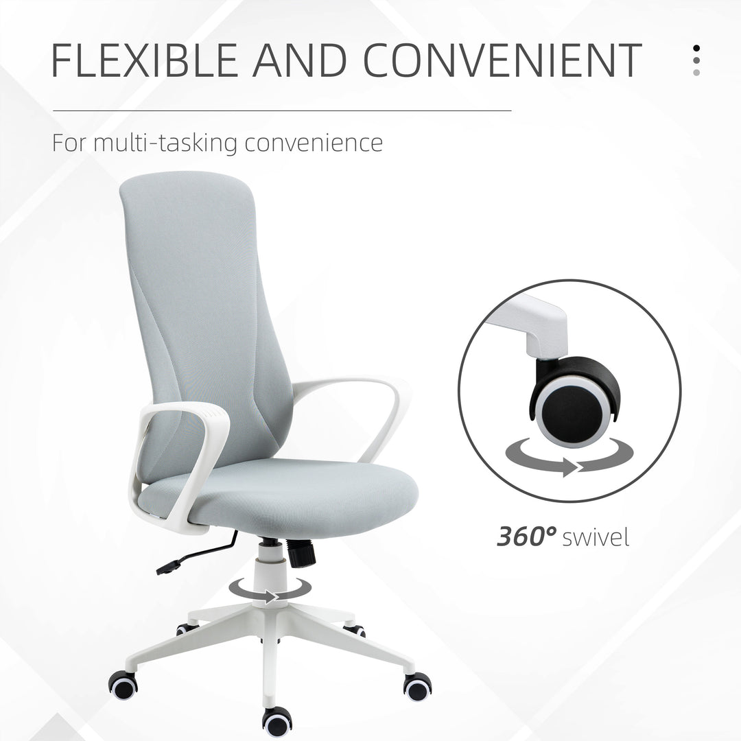 High Back Office Chair, Fabric Desk Chair with Armrests, Adjustable Height, Swivel Wheels, Light Grey