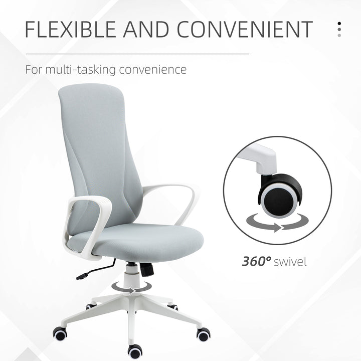 High Back Office Chair, Fabric Desk Chair with Armrests, Adjustable Height, Swivel Wheels, Light Grey