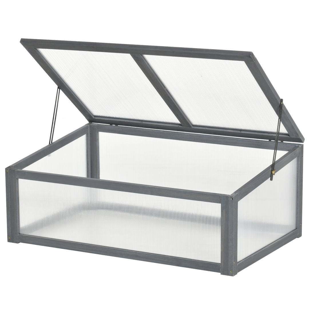 MCL Wooden Cold Frame, Small Polycarbonate Greenhouse for Plants with Openable & Tilted Top Cover, Grey, 100 x 65 x 40cm