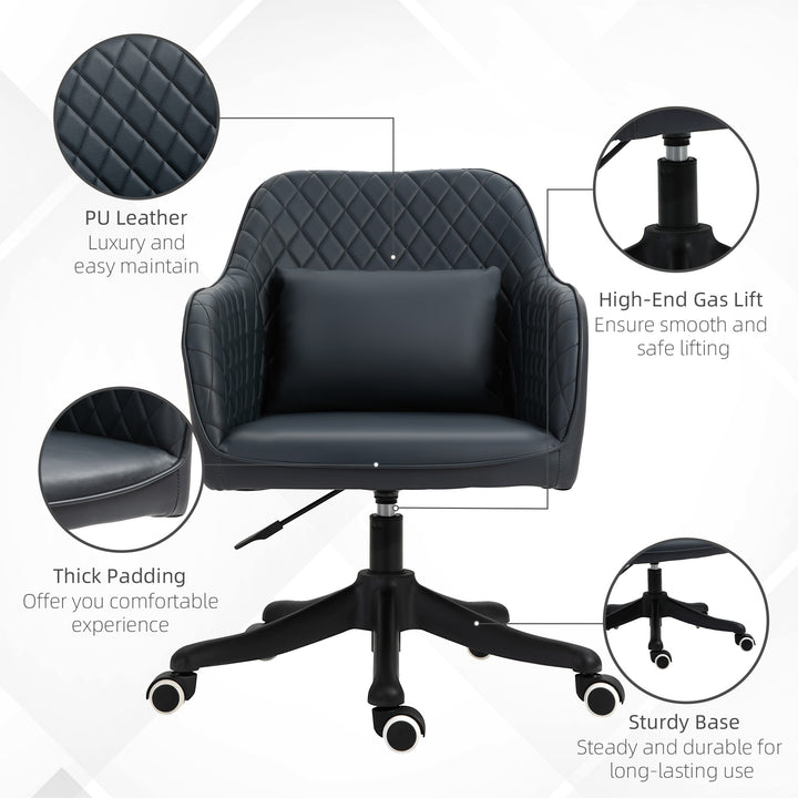 Velvet Office Chair, Desk Chair, Makeup Vanity Chair with Massage Lumbar Pillow and Rolling Wheels for Bedroom and Home, Deep Blue
