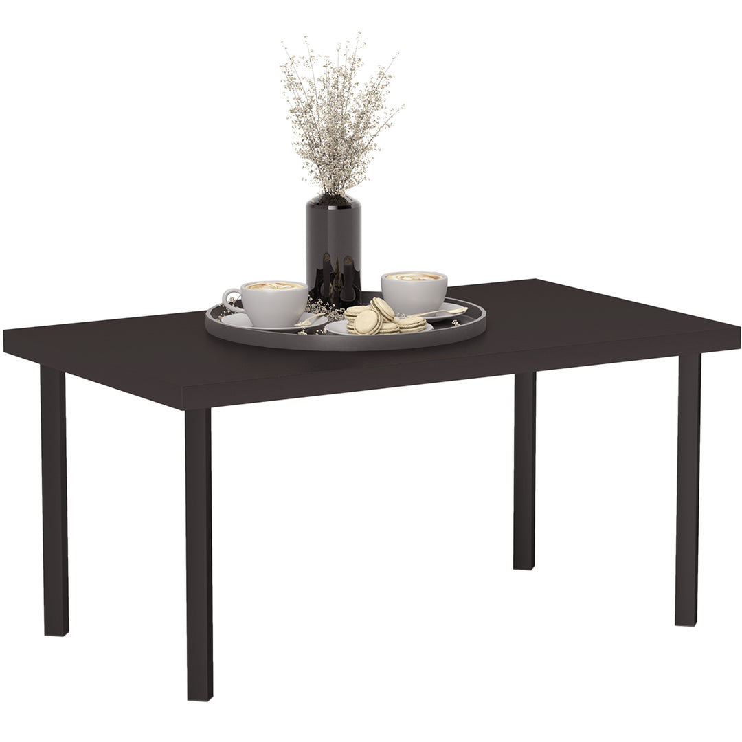 Metal Garden Coffee Table, Rectangular Outdoor Side Table with Woodgrain Tabletop, Foot Pads for Outside, Garden, Balcony, Porch, 95 x 55 x 46cm, Brown