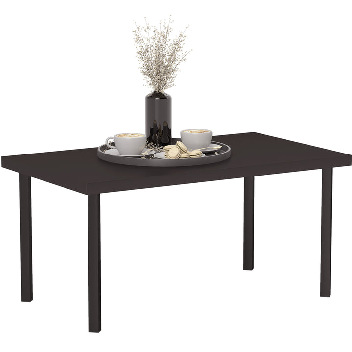 Metal Garden Coffee Table, Rectangular Outdoor Side Table with Woodgrain Tabletop, Foot Pads for Outside, Garden, Balcony, Porch, 95 x 55 x 46cm, Brown