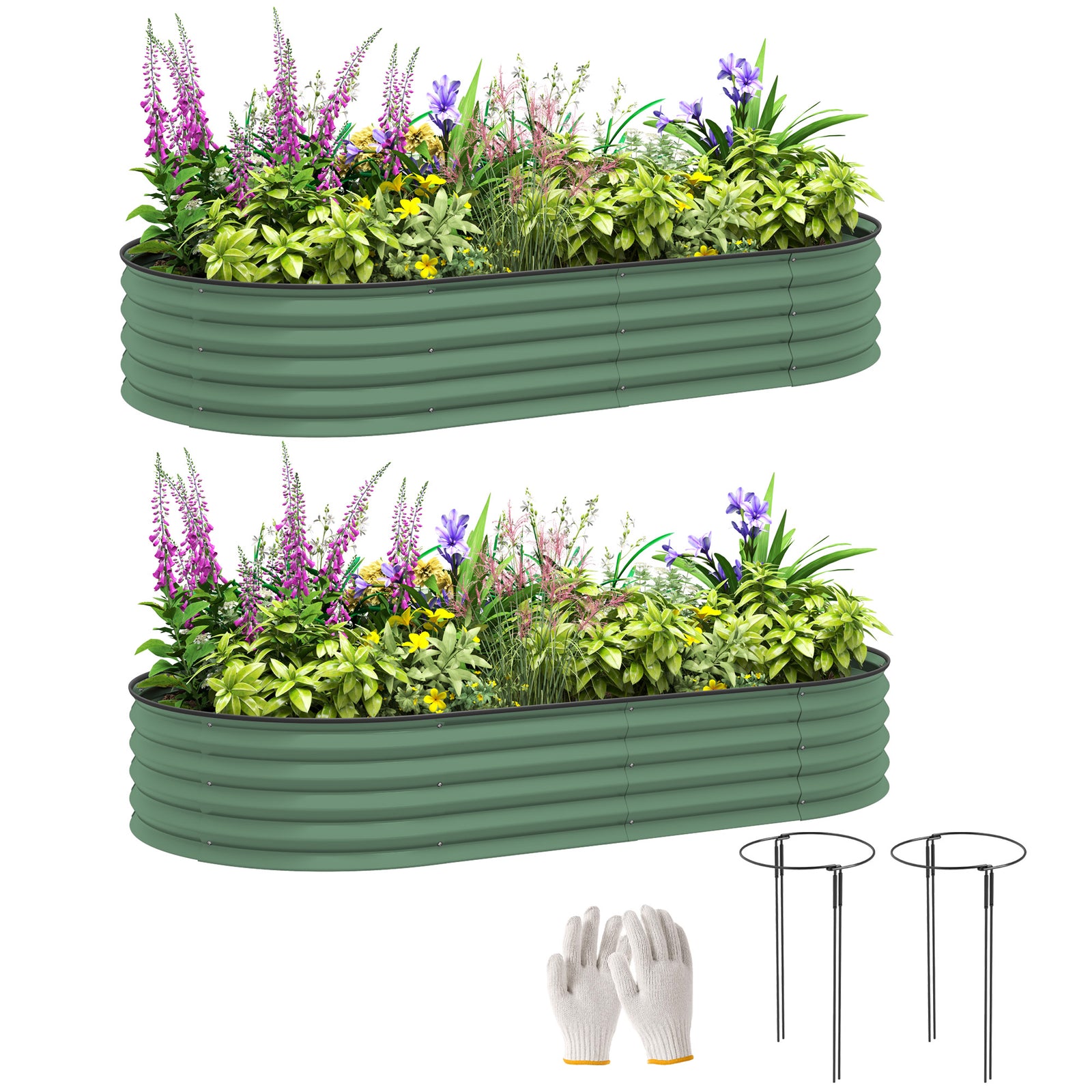 Set of Two 181 x 93cm Steel Planters - Green