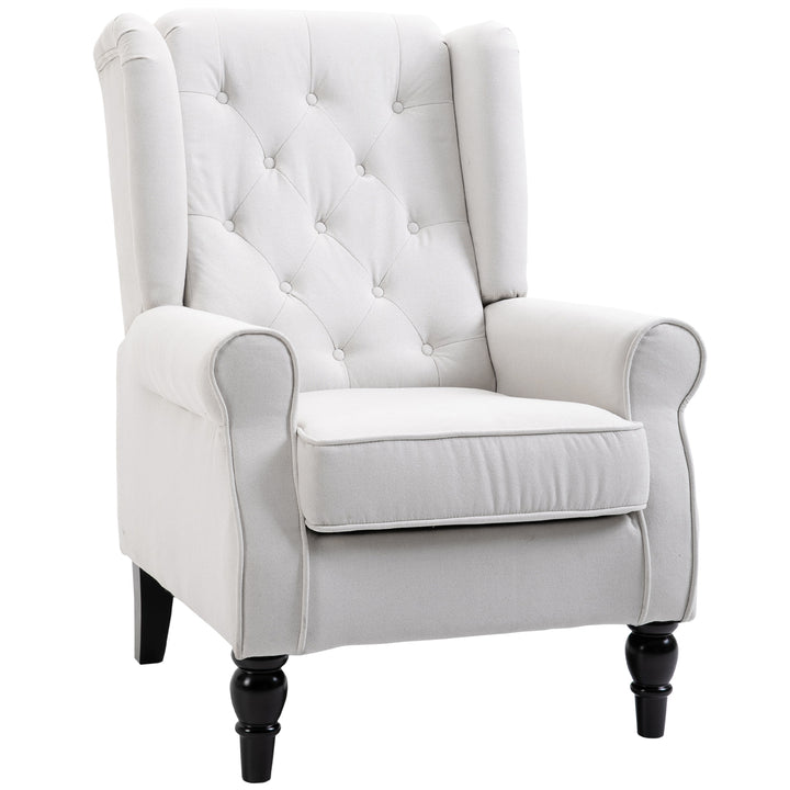 HOMCOM Wingback Accent Chair, Retro Button Tufted Upholstered Occasional Chair for Living Room, Bedroom, Cream White