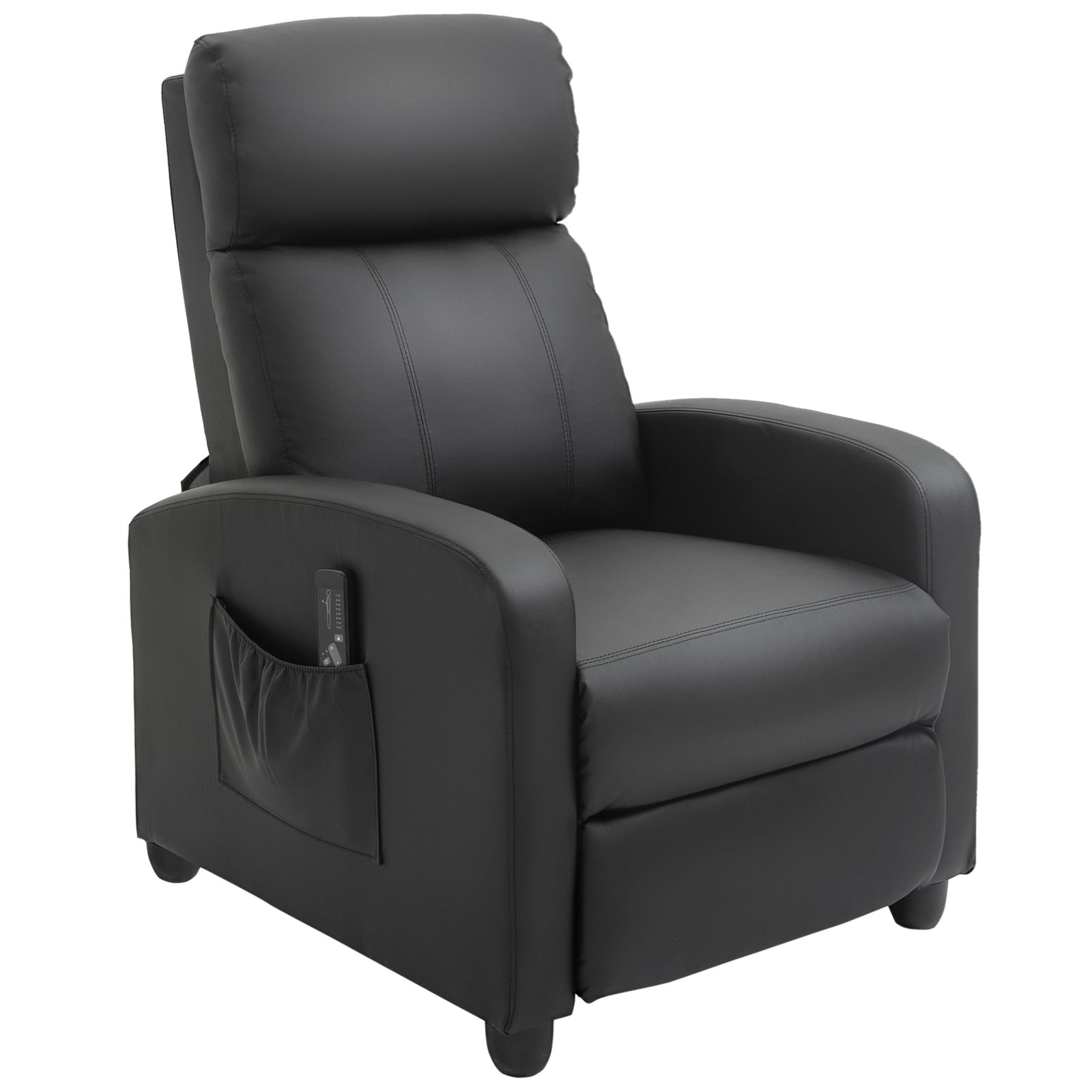 Recliner Armchair, Massage Faux Leather Push Back Reclining Chair with Adjustable Leg Rest, Side Pocket, for Home Living Room Theatre, Black