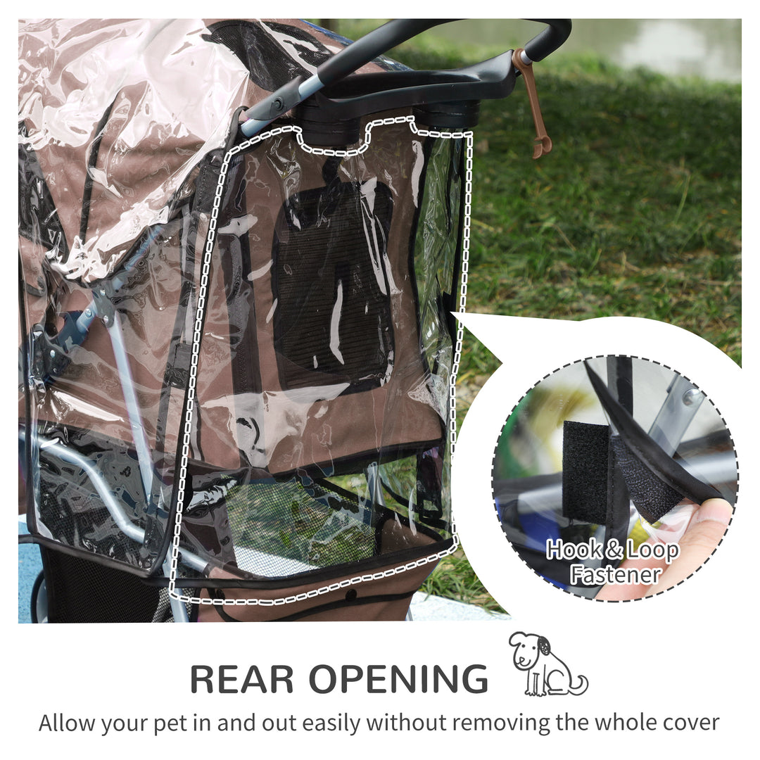 PawHut Lightweight Folding Dog Stroller with Cover, Cat and Dog Pushchair w/ Drink Holder, Storage Basket, Safety Features, Brown | Aosom UK