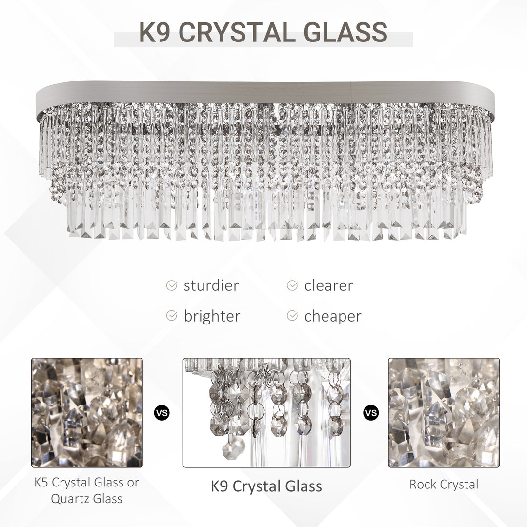 Modern Raindrop Crystal Chandelier, Round Rectangular hanging Ceiling Light, Linear Hanging Lighting with Stainless Steel Base, for Restaurant Kitchen Island Dining Room Hotel, Silver
