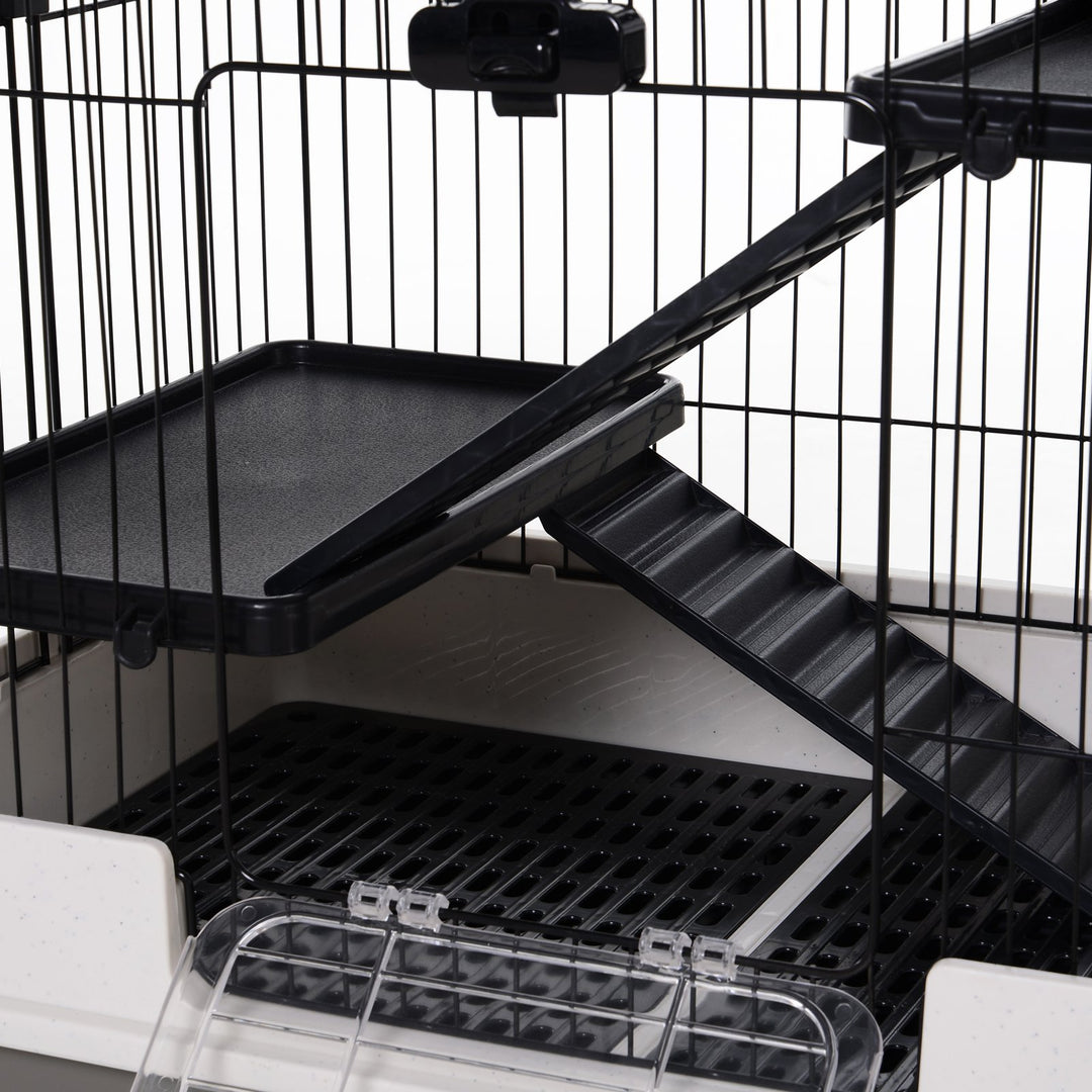 Metal Wire 3-Tier Small Guinea Pigs Hutches Rabbits Hutches Black/White