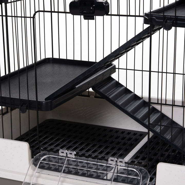 Metal Wire 3-Tier Small Guinea Pigs Hutches Rabbits Hutches Black/White