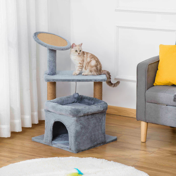 Cat Tree Tower for Indoor Cats, Cat Scratching Post with Bed, Cat House, Scratching Pad, Perch, Interactive Ball Toy 48 x 48 x 84cm, Grey