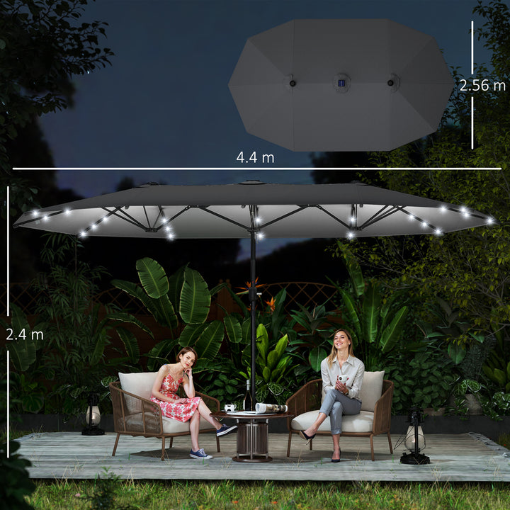 MCL 4.4m Double-Sided Sun Umbrella Patio Parasol LED Solar Lights Dark Grey