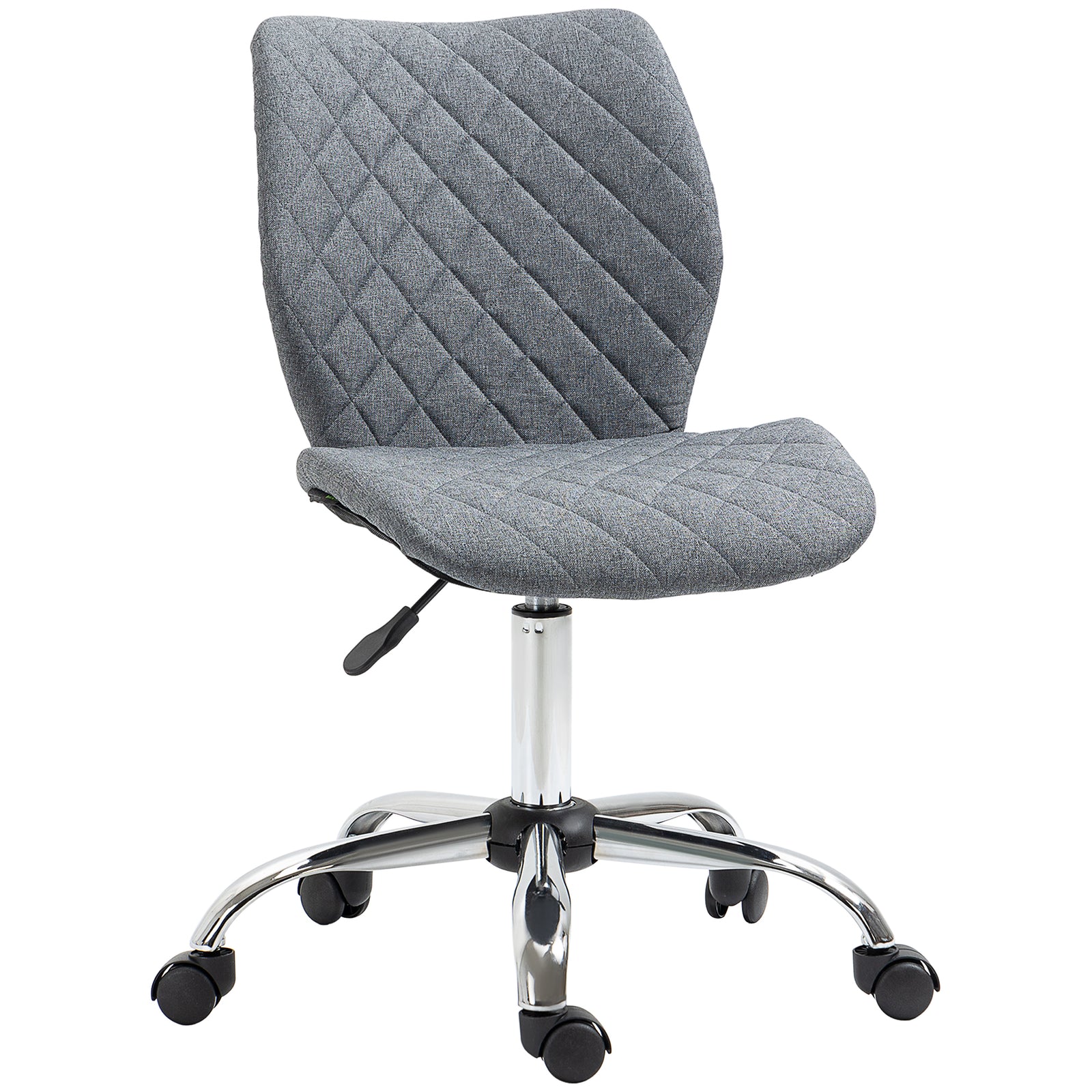 Armless Office Chair Adjustable Computer Chair Swivel Chair with Rolling Wheels and Linen Fabric Back Support for Home Office Students Study Grey