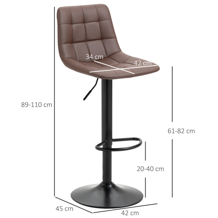 Adjustable Bar Stools Set of 2, Swivel PU Leather Upholstered Barstools with Tufted Seat and Back, Breakfast Bar Chairs for Kitchen Counter, Brown