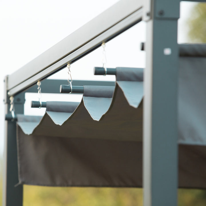 Outsunny 3 x 2m Metal Outdoor Pergola with Retractable Roof, Outdoor Gazebo Canopy Shelter with Drainage Holes for Garden, Patio, Lawn, Grey