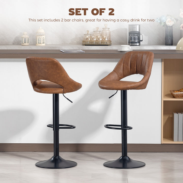 Bar Stools Set of 2, PU Leather Swivel Barstools with Backrest and Foo