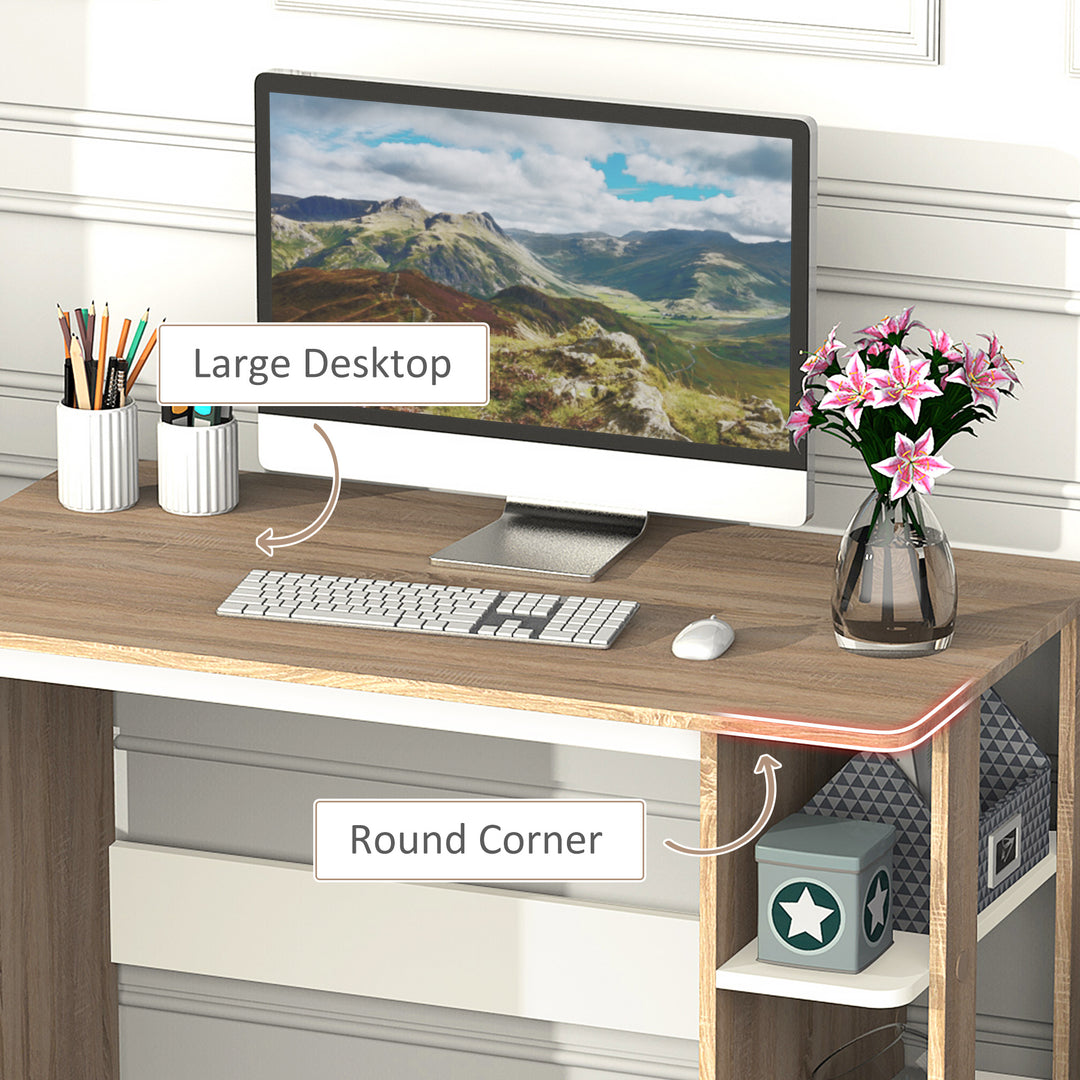 MCL Computer Desk, Writing Desk with 3-Tier Storage Shelf, Work Table for Home Office, Study, Living Room, Oak and White