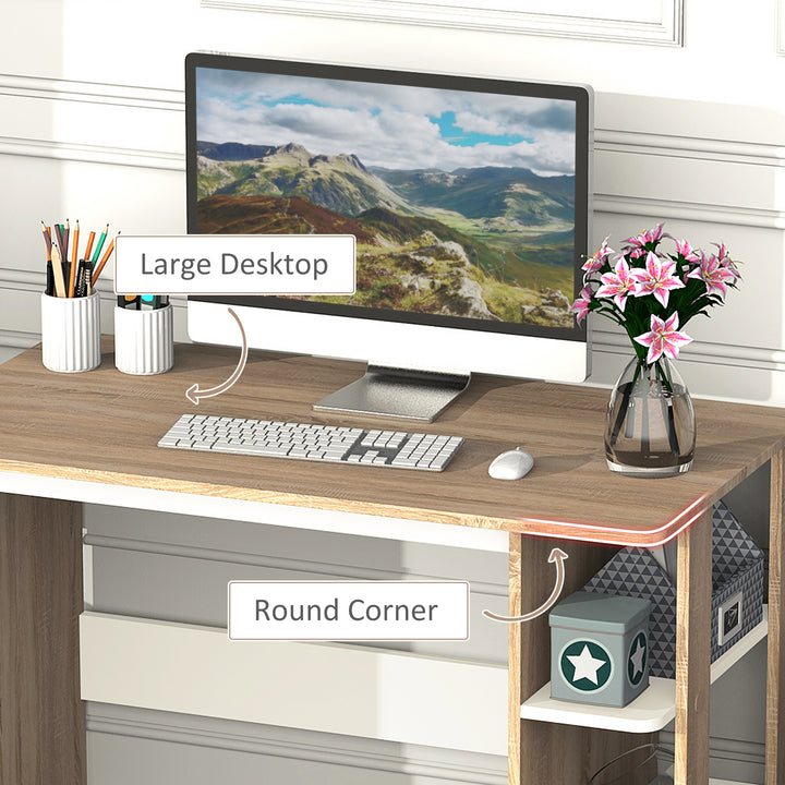 MCL Computer Desk, Writing Desk with 3-Tier Storage Shelf, Work Table for Home Office, Study, Living Room, Oak and White