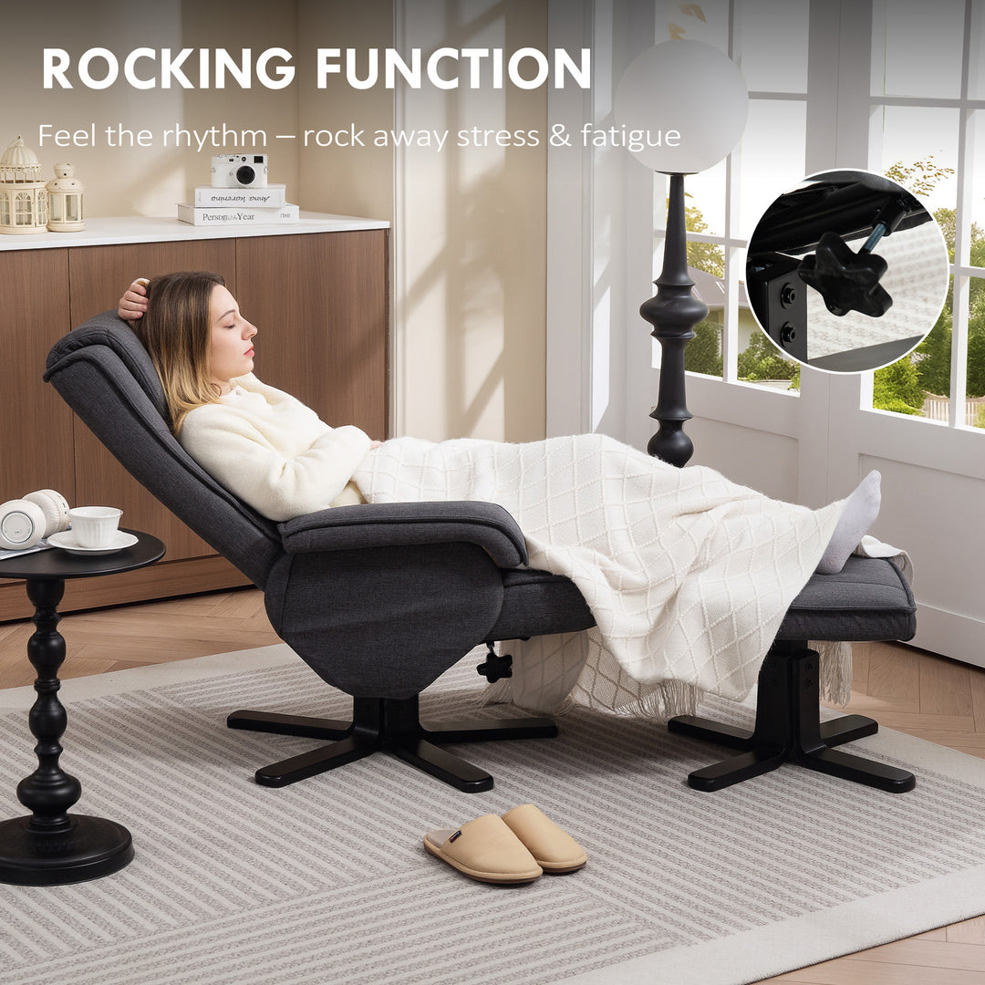 Rocker Swivel Recliner Chair with Footstool - Charcoal Grey Linen