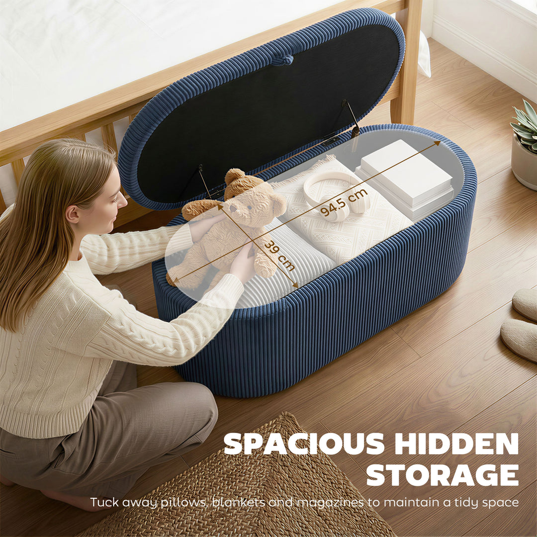 Storage Ottoman, Corduroy Upholstered Ottoman Storage Box with Padded 