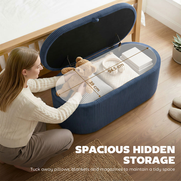Storage Ottoman, Corduroy Upholstered Ottoman Storage Box with Padded 