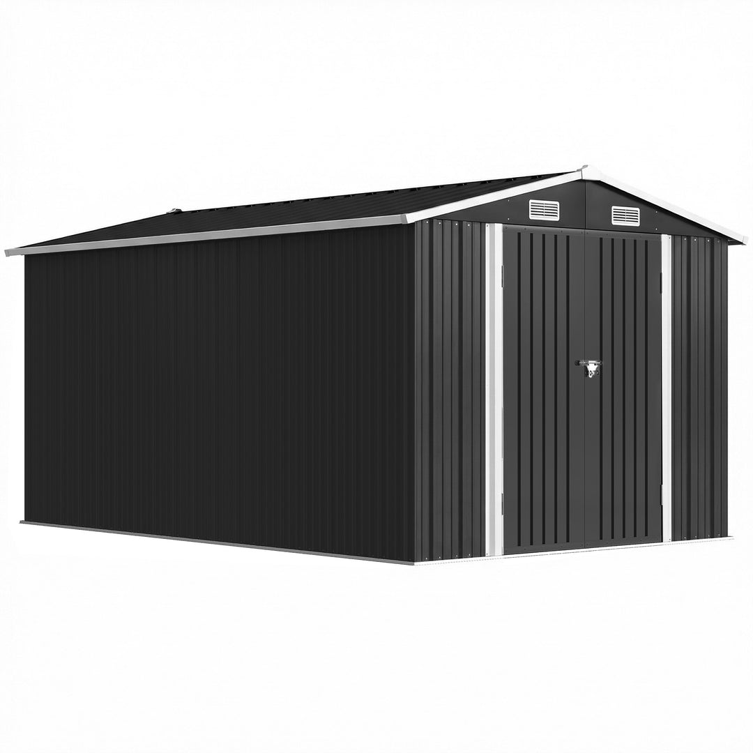 11 x 5.6ft Galvanised Steel Garden Shed, Metal Shed, Garden Storage Shed with Lockable Doors and Gloves for Outdoor Patio, Garden - Dark Grey