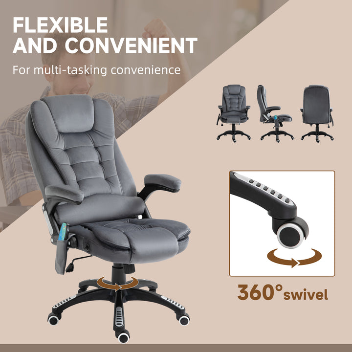 Massage Recliner Chair Heated Office Chair with Six Massage Points Velvet-Feel Fabric 360° Swivel Wheels Grey