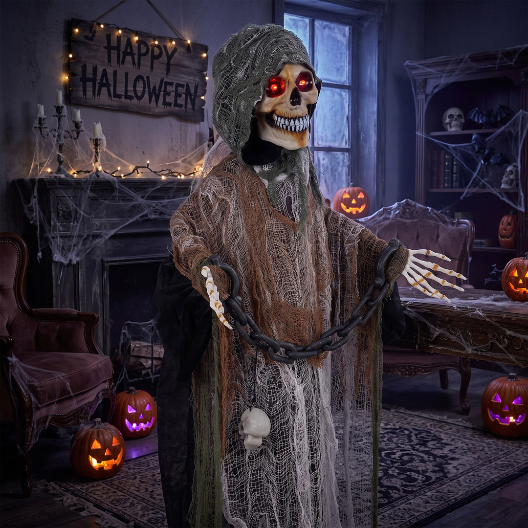 170cm Animated Grim Reaper, Life-Size Halloween Animatronic with Movin