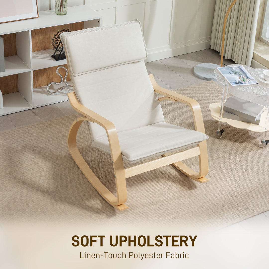 Comfortable Relax Rocking Chair, Upholstered Lounge Chair Recliner with High Back and Headrest for Living Room, Bedroom, Cream White