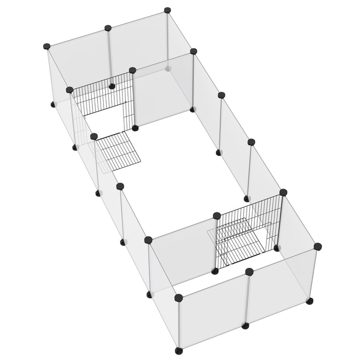 PawHut Small Pet Playpen: DIY 18-Panel Portable Metal Wire Cage for Guinea Pigs & Hedgehogs, 175x70x45cm, White | Aosom UK