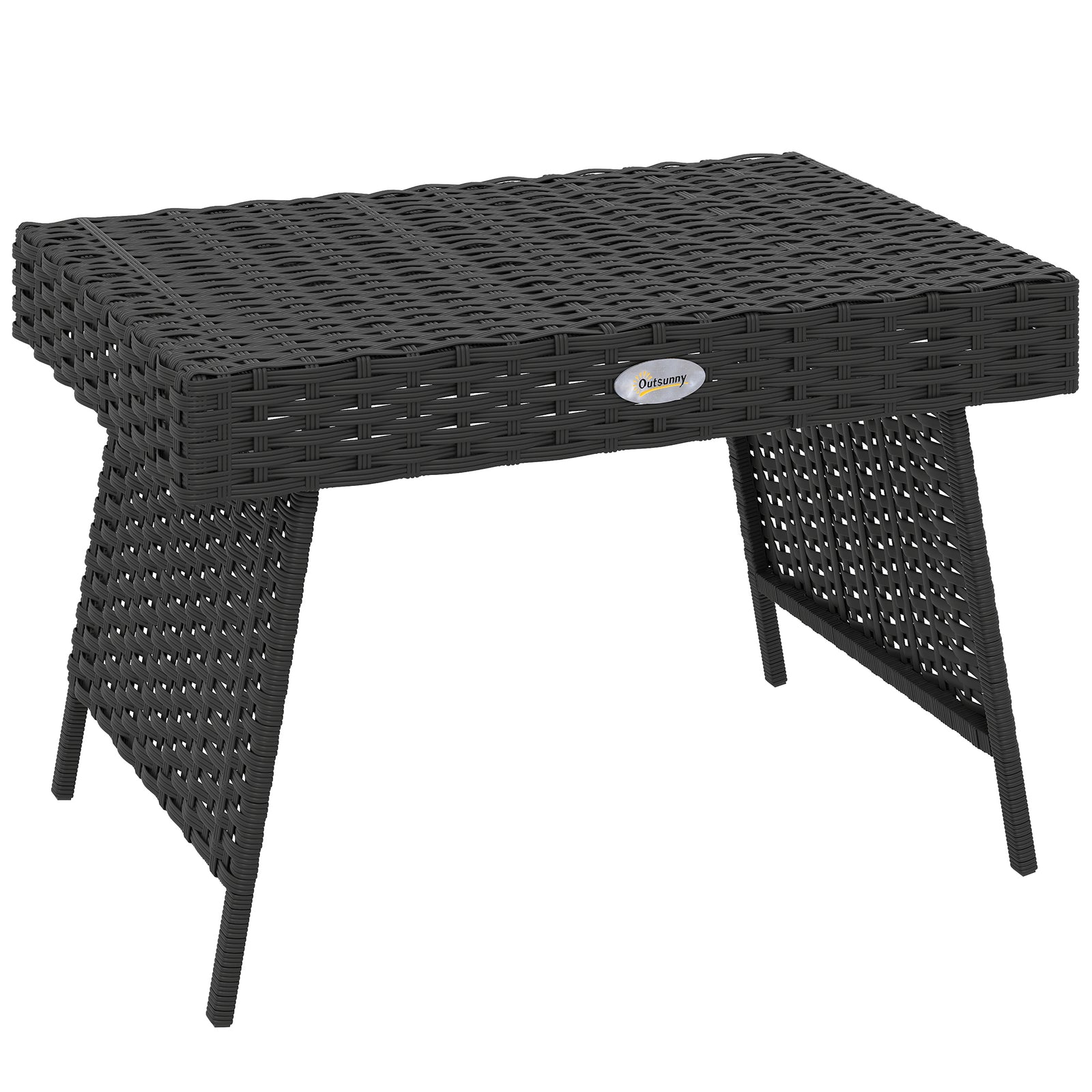 Foldable Outdoor Side Table, Rattan Garden Coffee Table with Steel Frame, Space Saving Bistro Garden Furniture for Patio, Balcony, 60 x 41 x 41 cm, Black