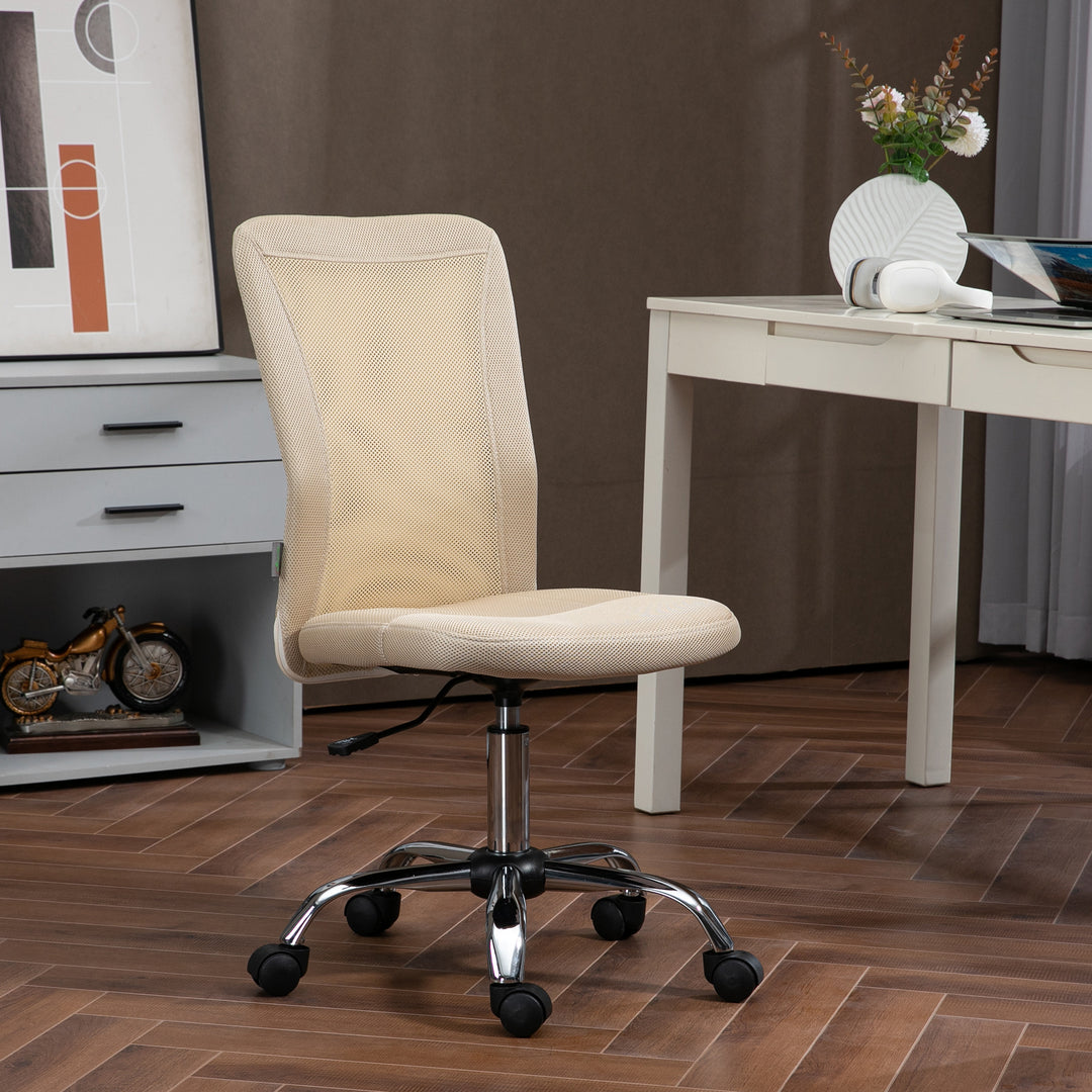 Computer Desk Chair, Mesh Office Chair with Adjustable Height and Swivel Wheels, Armless Study Chair, Beige