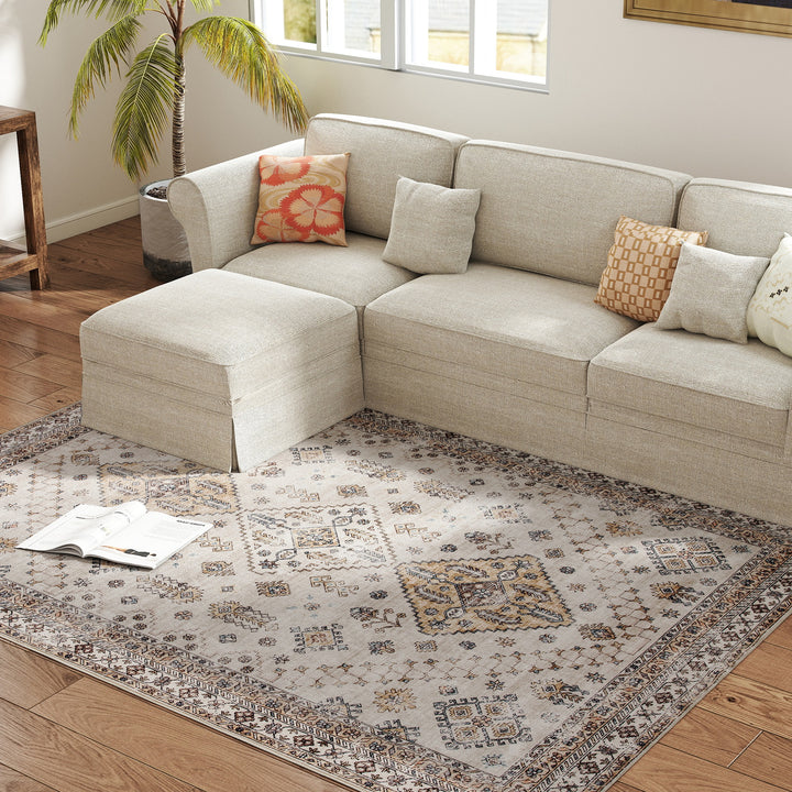 Vintage Area Rug, Non-Slip Washable Rug, Flannel Floor Carpet for Livi