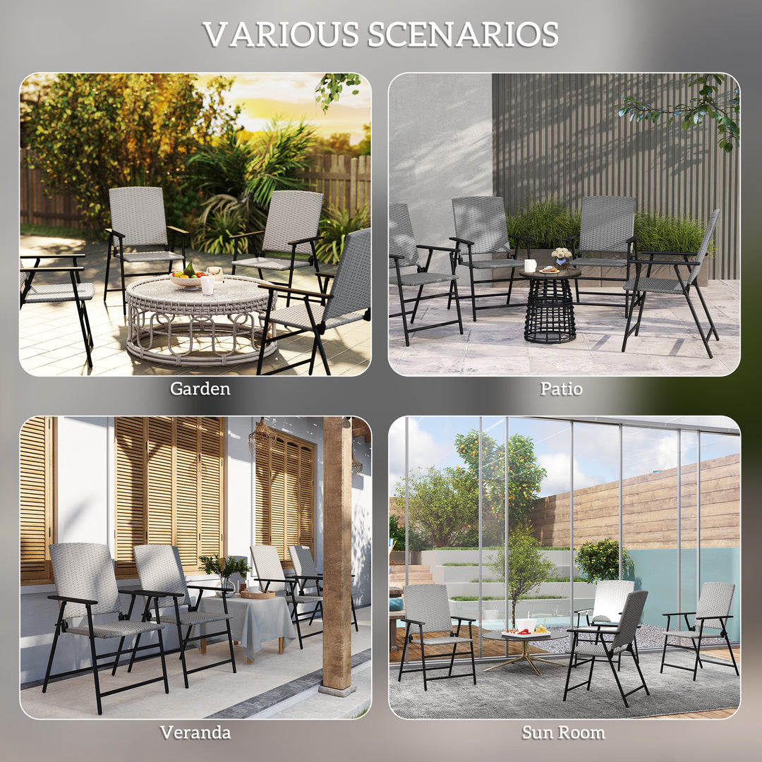 Set of Four Folding Rattan Seat Chairs - Grey