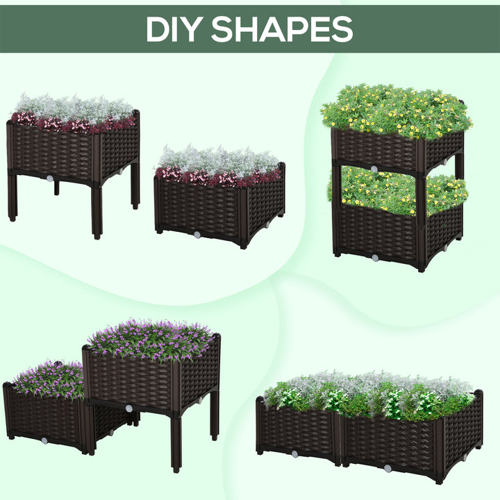 Set of 2 26L Garden Raised Bed Elevated Patio Flower Plant Planter Box PP Vegetables Planting Container, Brown