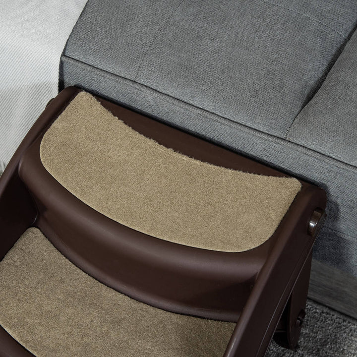 MCL Foldable Dog Steps, Portable Dog Stairs 3-Step for High Beds, Sofas, Pet Stairs with Non-slip Mats for Small and Miniature Breeds, 49 x 38 x 38 cm, Brown