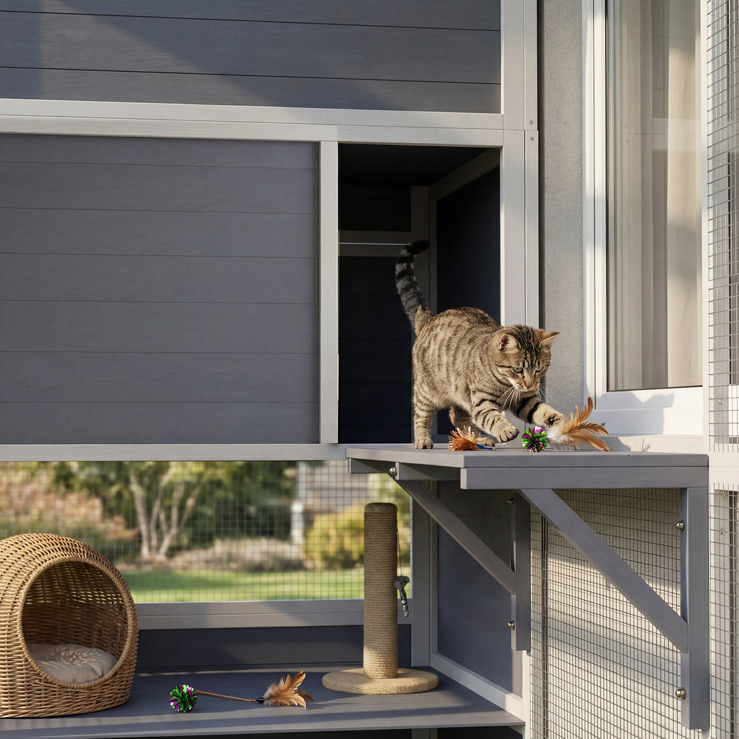 4-Tier Wooden Catio Cat Outdoor Enclosure with Sun Roof, Resting Rooms, 3 Platforms, Window Outdoor Indoor