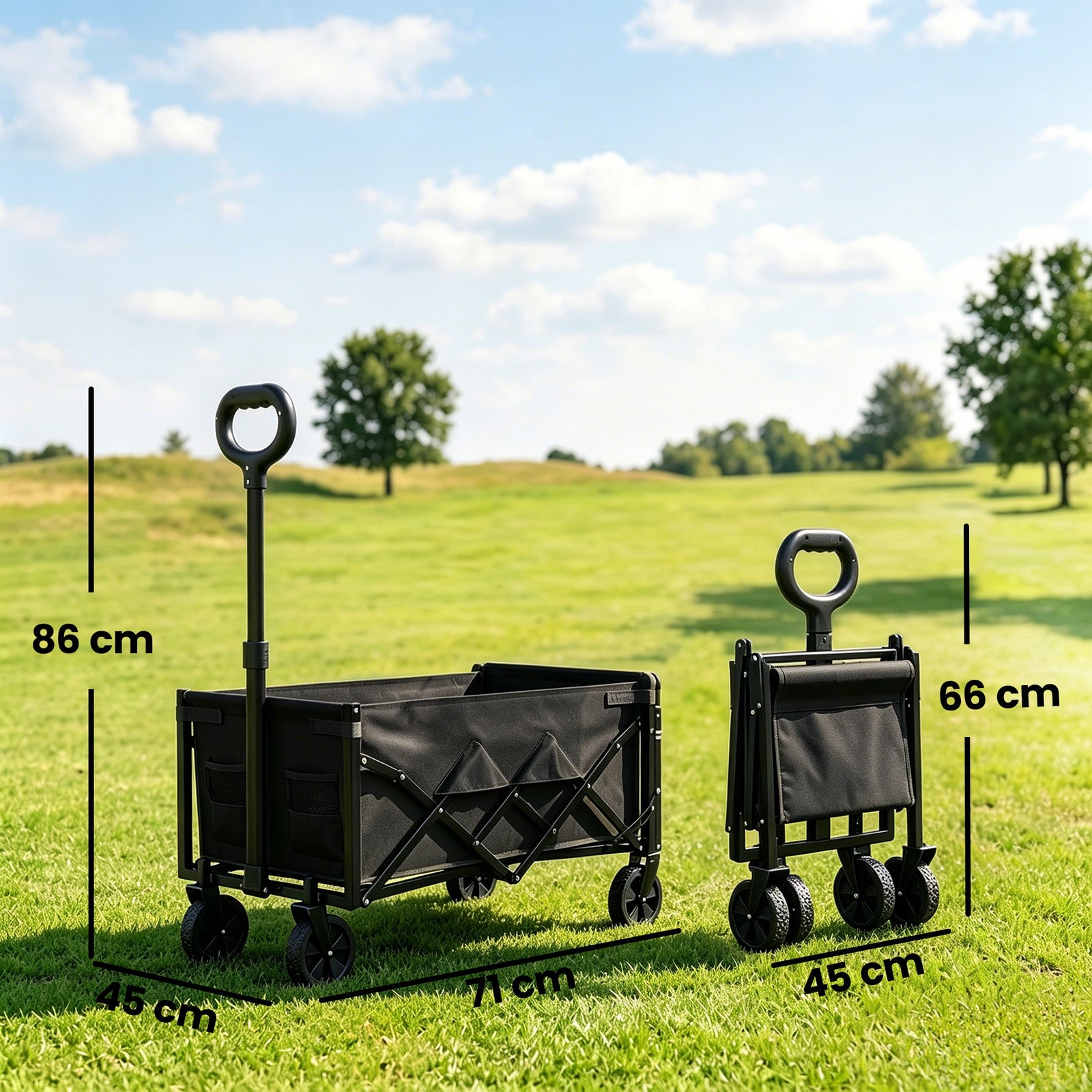 60L Foldable Festival Trolley on Wheels, Collapsible Wagon Cart with D