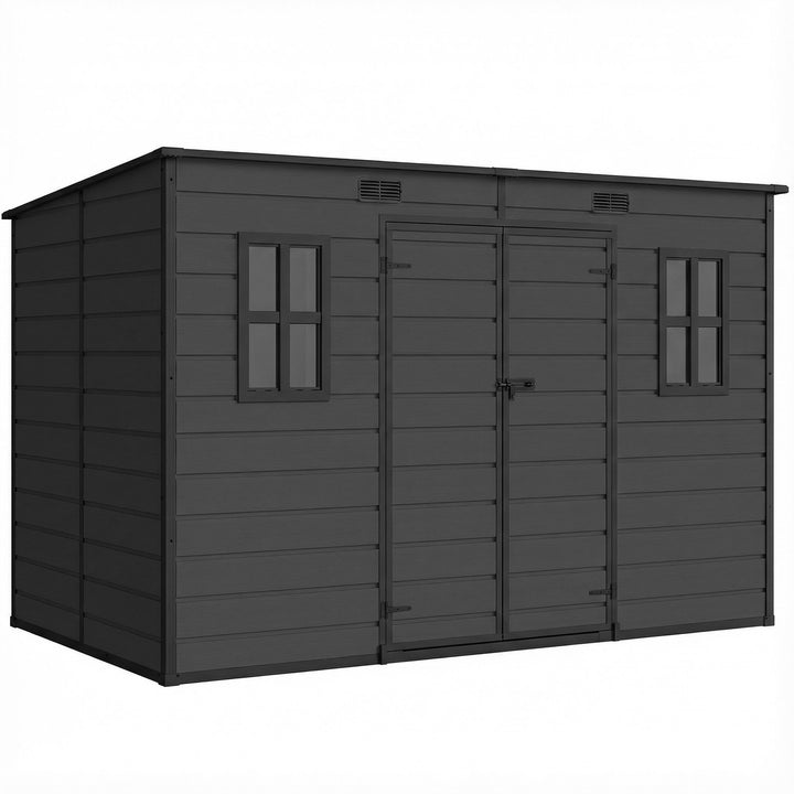 10 x 6 ft Resin Garden Shed, Outdoor Storage Shed with Floor, Windows,