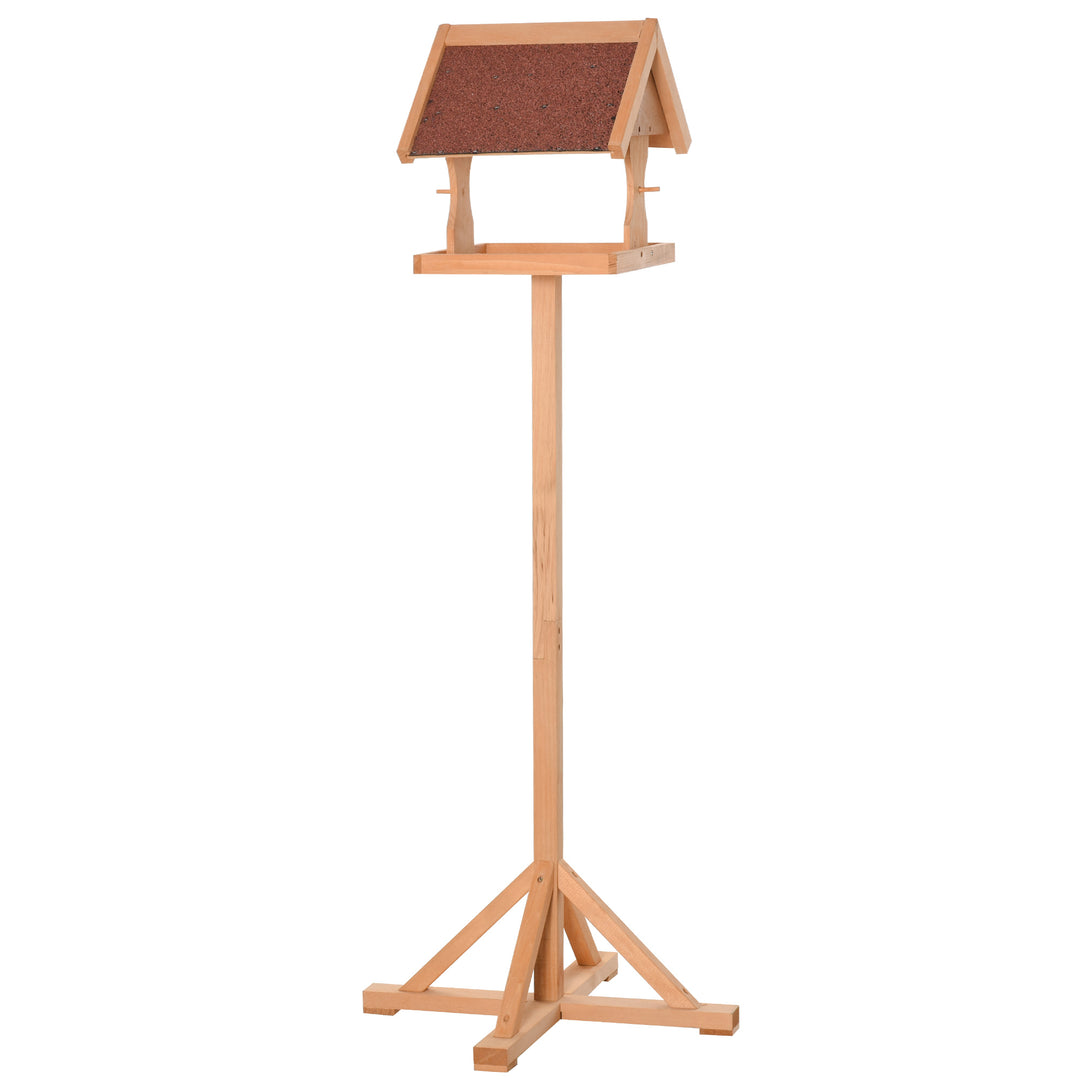 PawHut Bird Feeder Table, Wooden Freestanding Outdoor Feeding Station with Weatherproof Roof, Cross-shaped Base, Natural, 55 x 55 x 144cm | Aosom UK