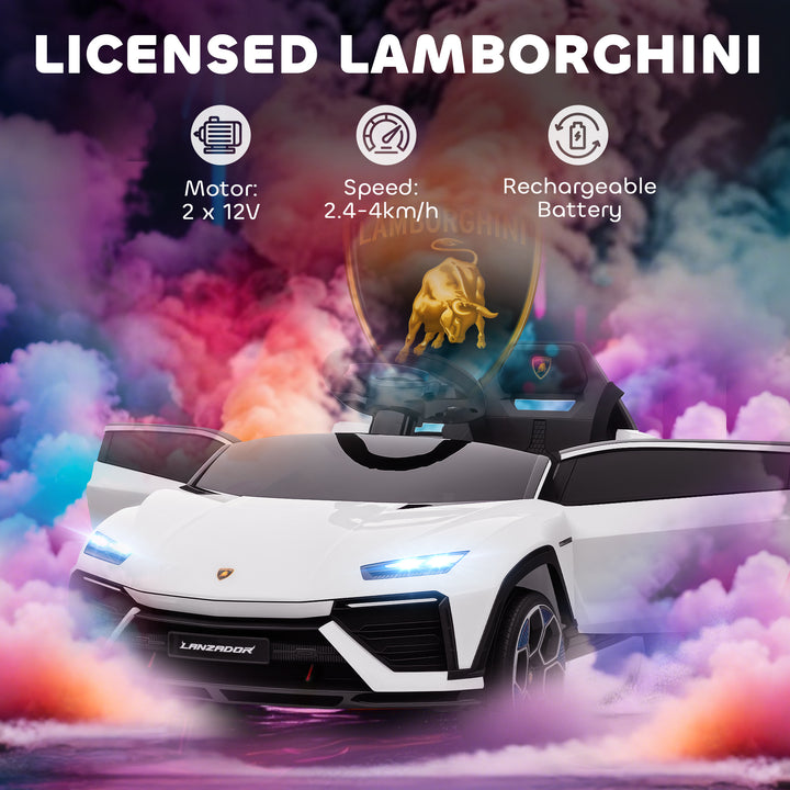 MCL 12V Licensed Lamborghini Electric Cars for Kids, Ride On Car with Remote Control for 3-6 Years Old, White